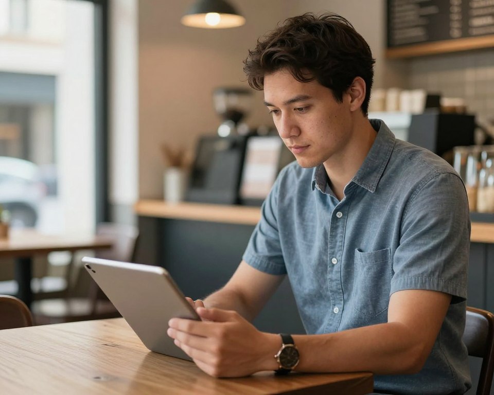 Café manager using hospitality software