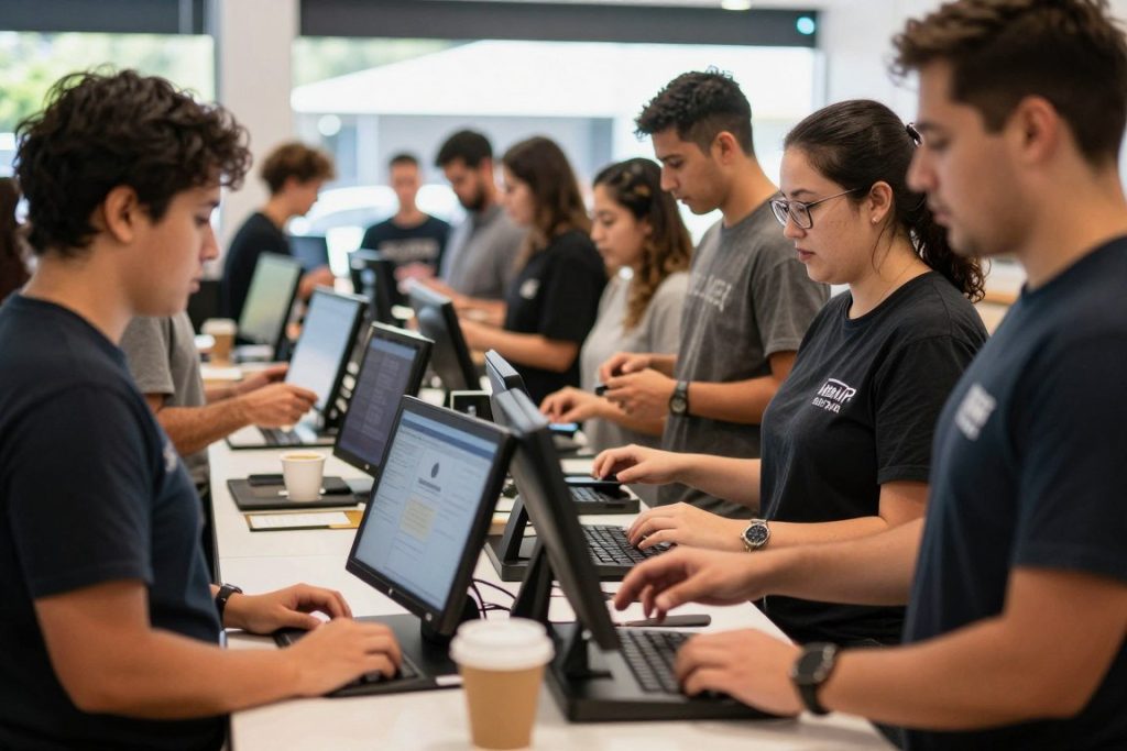 Café team using ordering software