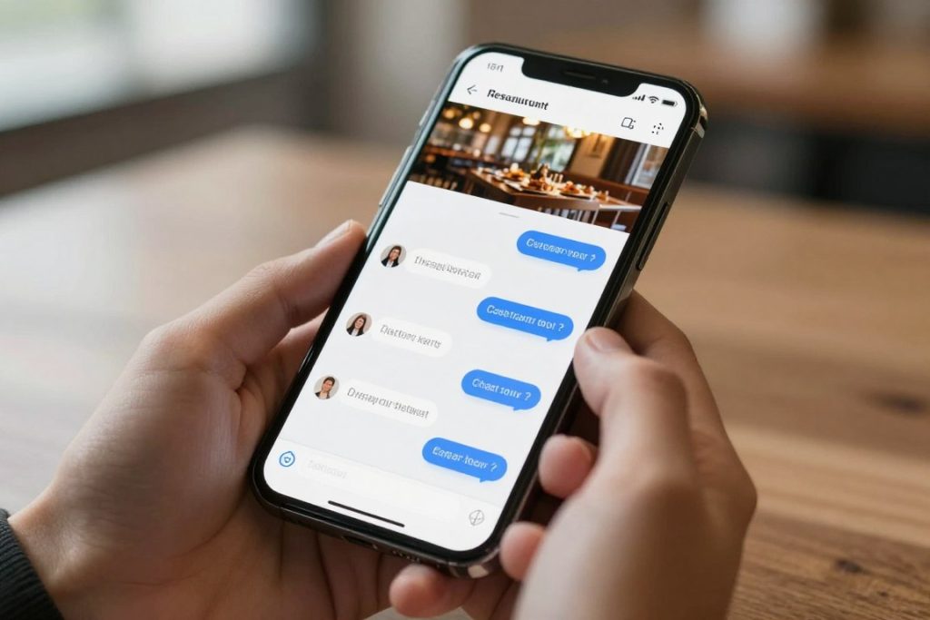 Customer using chatbot on restaurant website on mobile phone