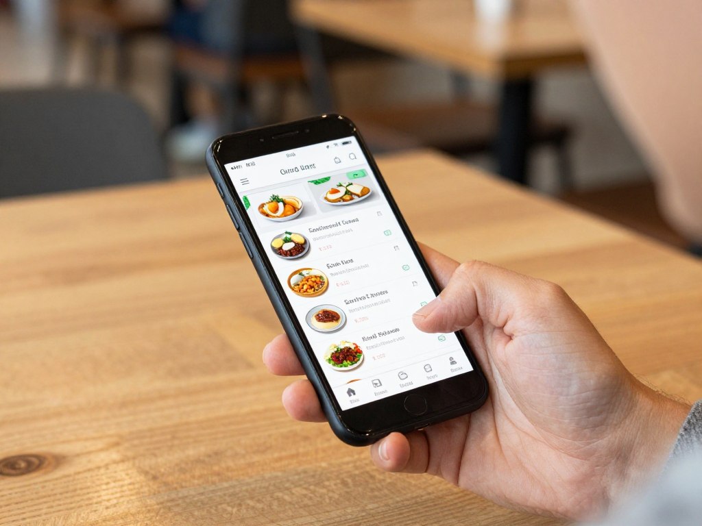 Customer using online food ordering on a mobile phone