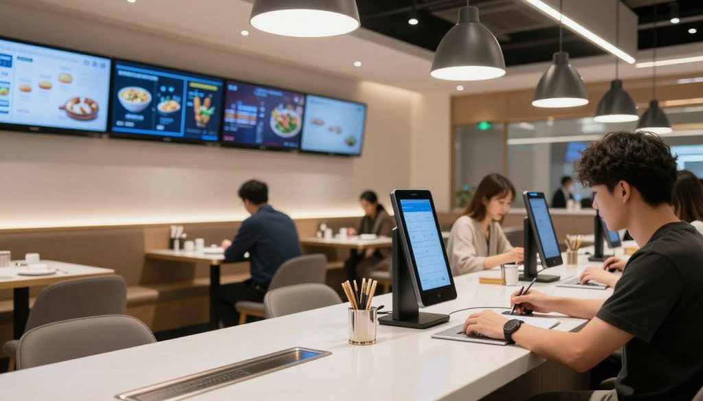 Futuristic hospitality technology concept in modern venue