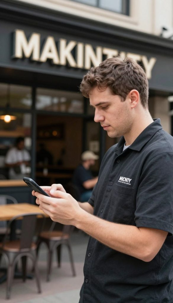 Hospitality employee checking shifts on a phone