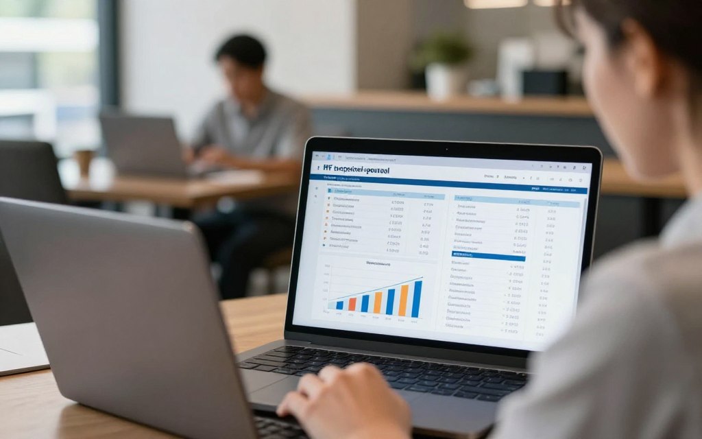 Hospitality manager viewing custom reports