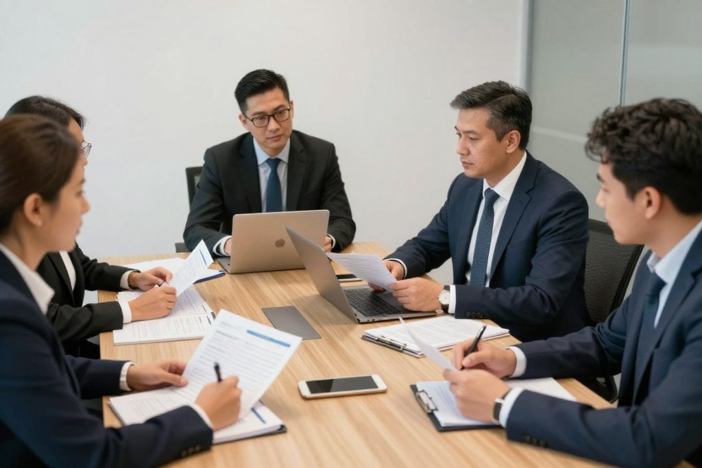 Hospitality managers checking staff records