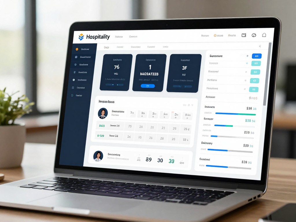 Hospitality software interface showing integrated dashboard with multiple operational metrics