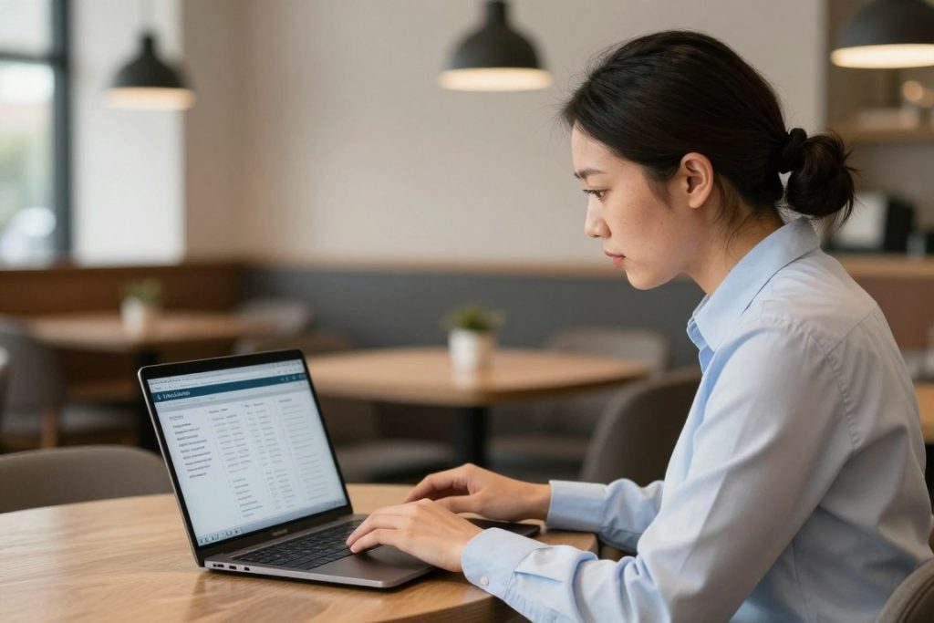 Hotel operations manager reviewing restaurant performance information