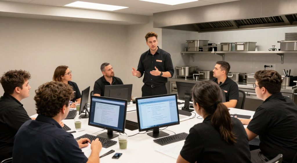 Hotel restaurant staff completing software implementation training