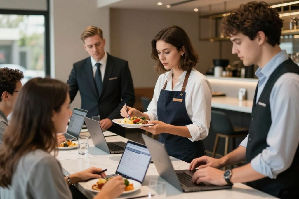 Hotel team reviewing guest service operations