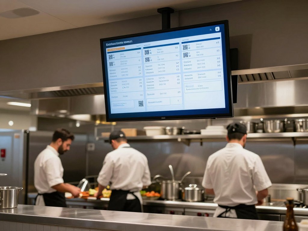 Kitchen display screen showing orders from QR ordering system