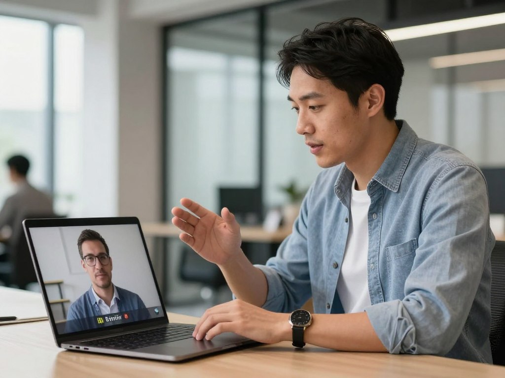 Manager conducting video interview with hospitality job candidate