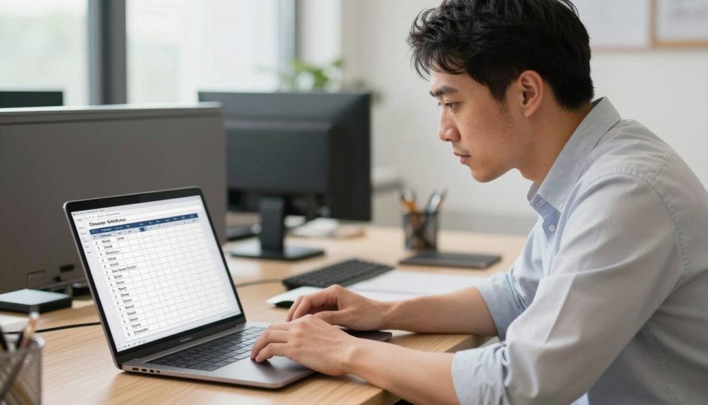 Manager reviewing staff schedule on workforce management software