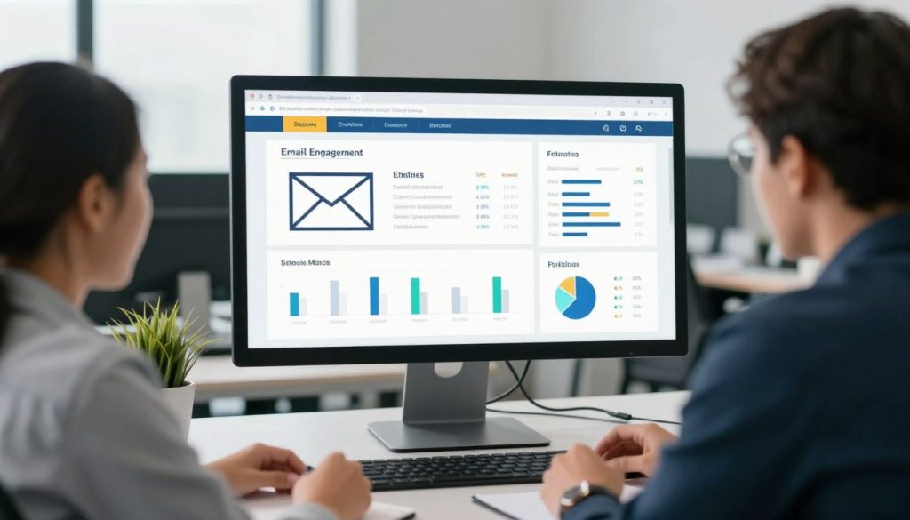 Marketing team reviewing automated campaign performance dashboard