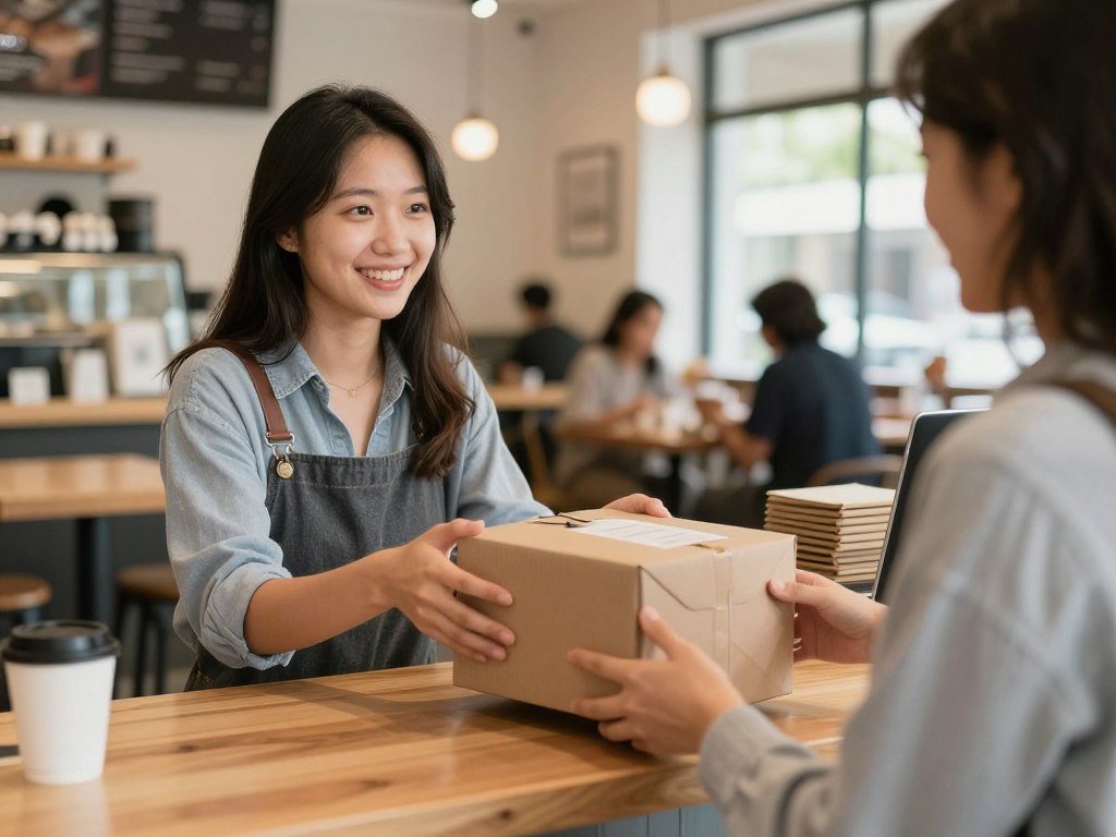 Online pickup customer at a restaurant counter