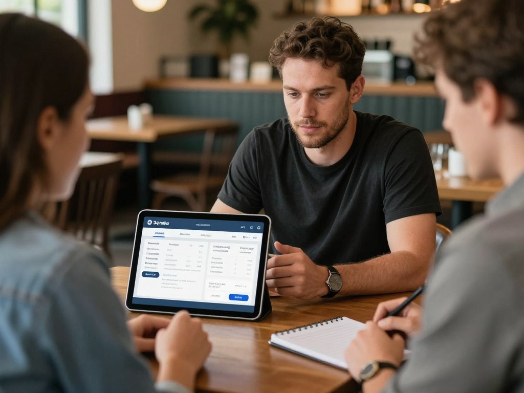 Restaurant owner reviewing online ordering software questions