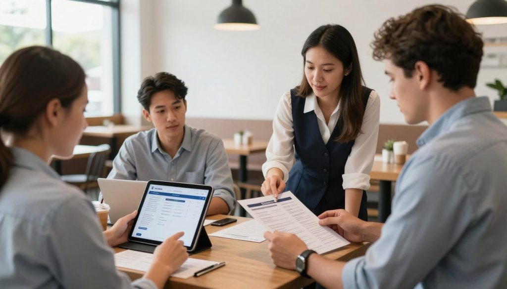 Restaurant team testing an online ordering system before launch