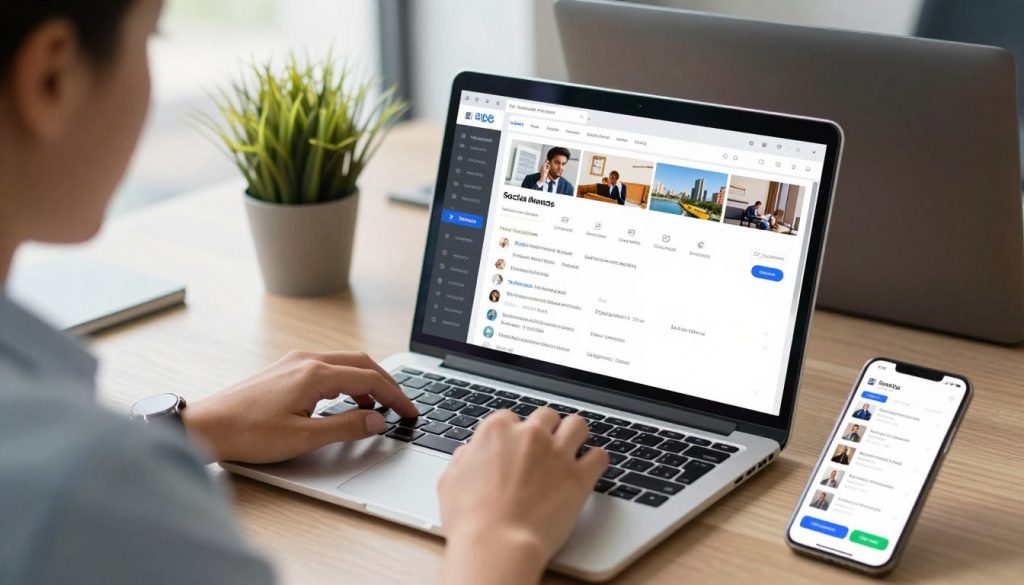 Social media manager scheduling posts across multiple platforms