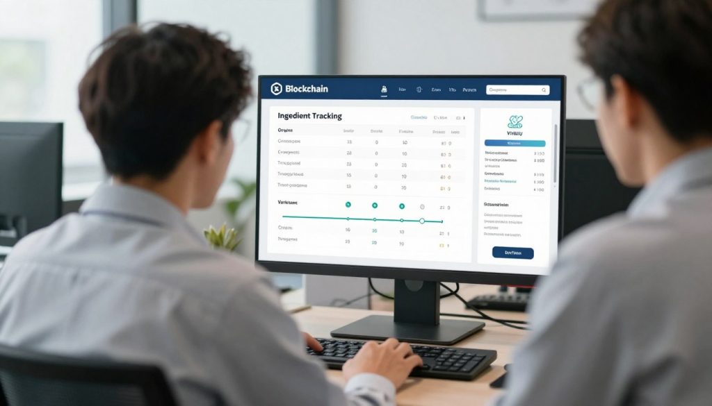 Supply chain manager reviewing blockchain-verified ingredient tracking