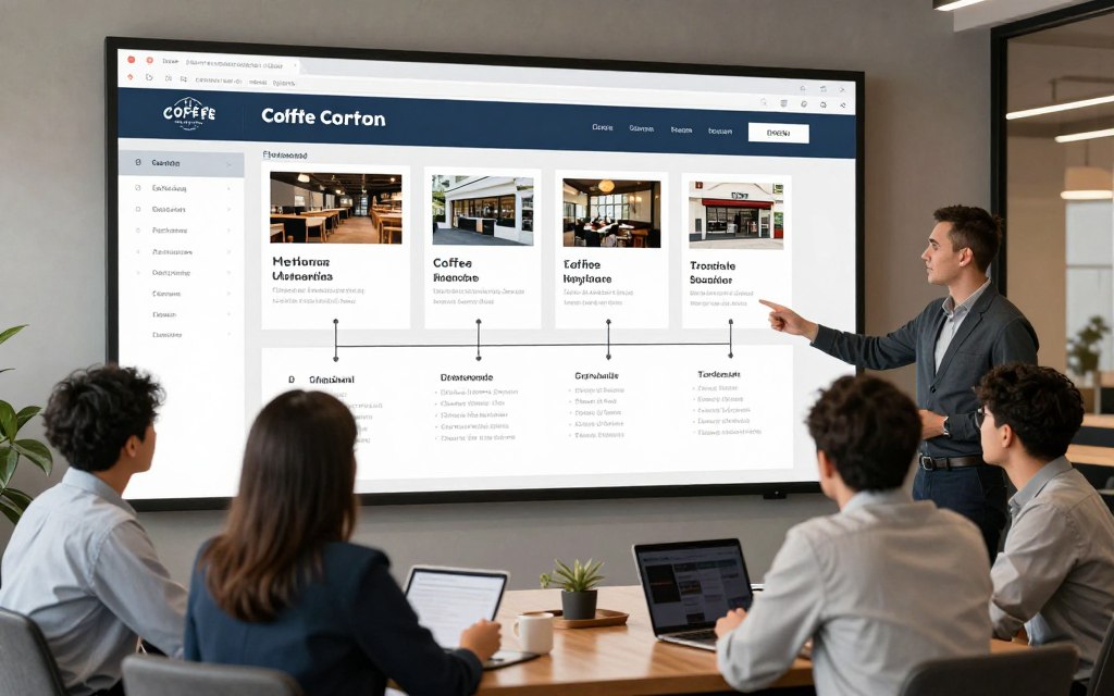 multi-site café group reviewing connected hospitality software multi-site café group reviewing connected hospitality software