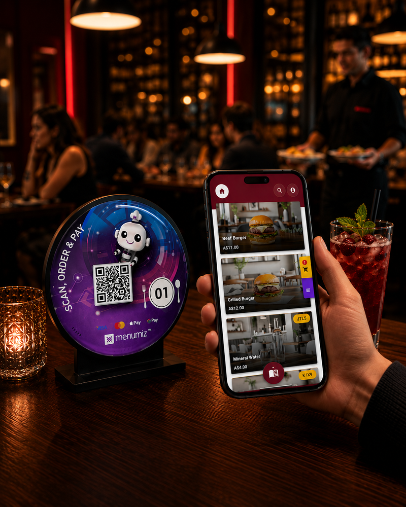 Menumiz QR Code ordering in a restaurant.